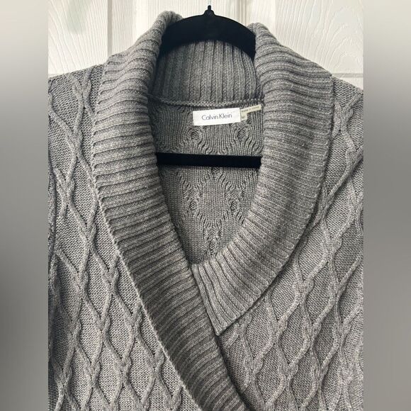 Calvin Klein Sweater Dress Size Medium Cable Knit Grey Party Cocktail Office - Picture 3 of 8